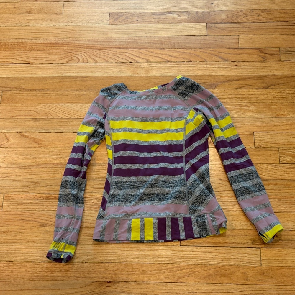Lululemon Striped Long-Sleeve Top in Purple, Gray & Yellow